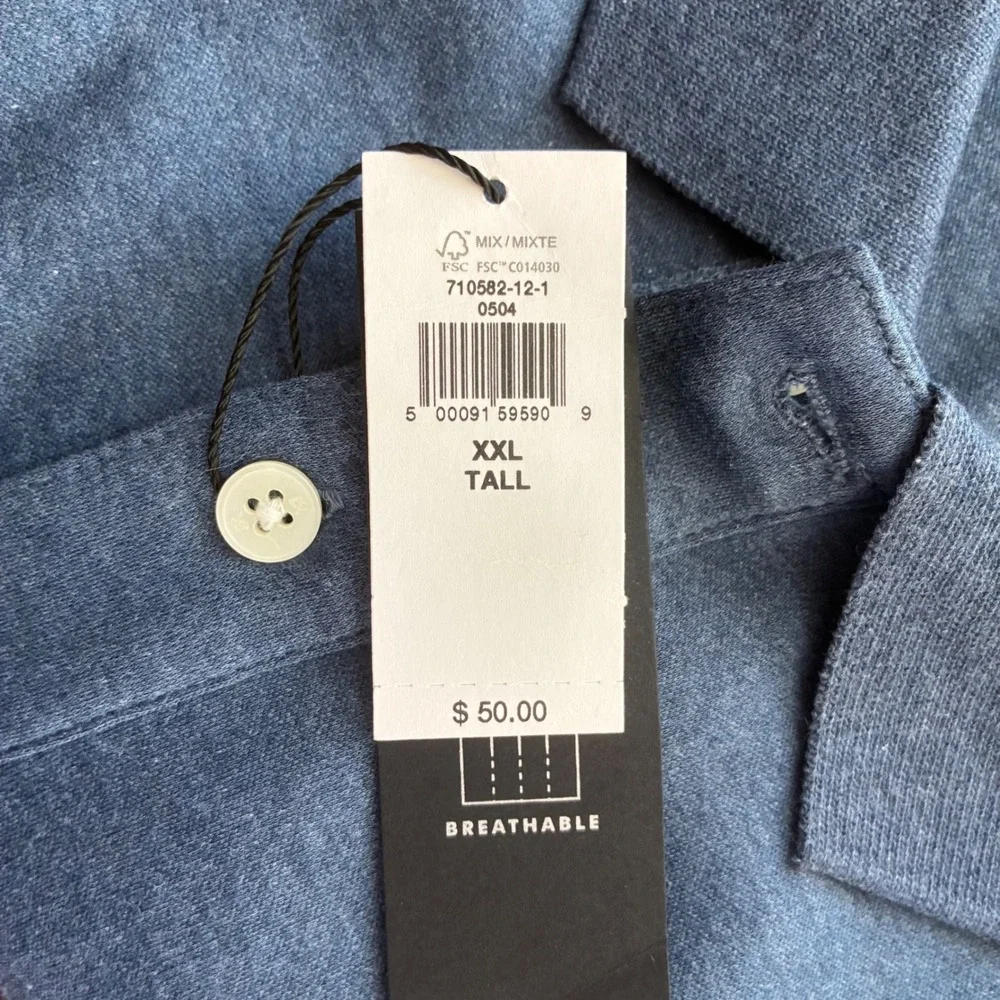 Banana Republic Polo Shirt Men XXL Tall Blue Luxe Touch Slim Fit NEW